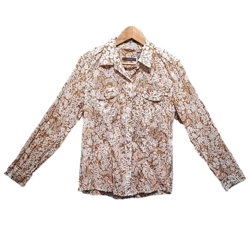 Liz Claiborne Button Down Light Fabric Tan White Shirt Large